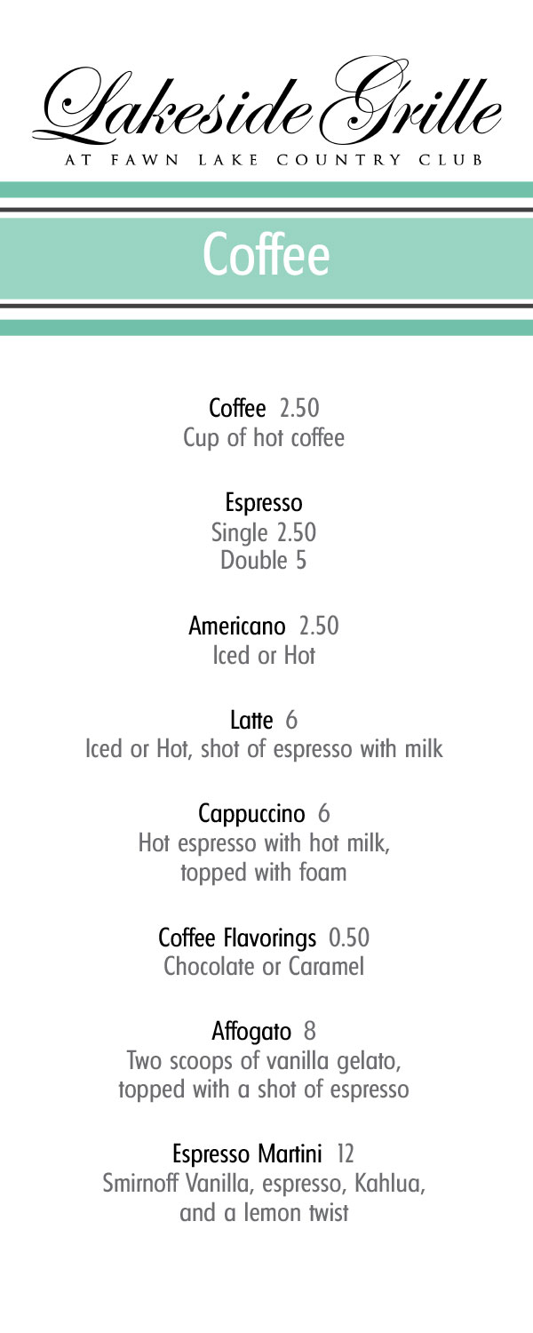 Lakeside Grille Coffee & Desert Menu