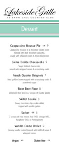 Lakeside Grille Coffee & Desert Menu