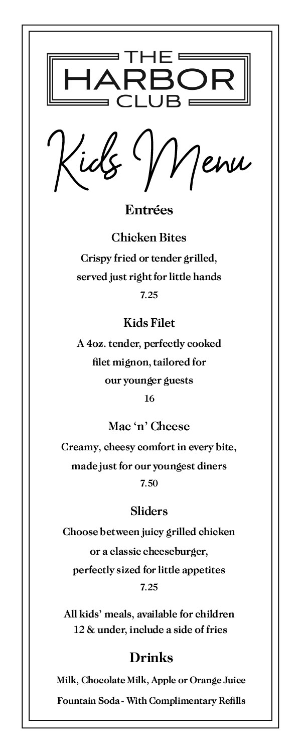 Lakeside Grille Kids Menu